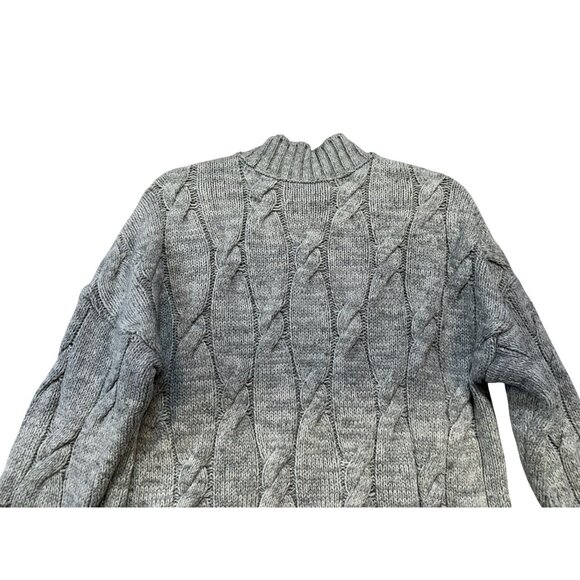 Lands End Womens Cable Knit  Sweater M/P Gray Wool Blend Fisherman Look - Picture 11 of 13